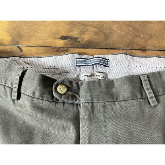 Peter Millar Pants Mens Size 36 Gray Pima Cotton Flat Front Cuffed Straight Leg - Picture 5 of 10